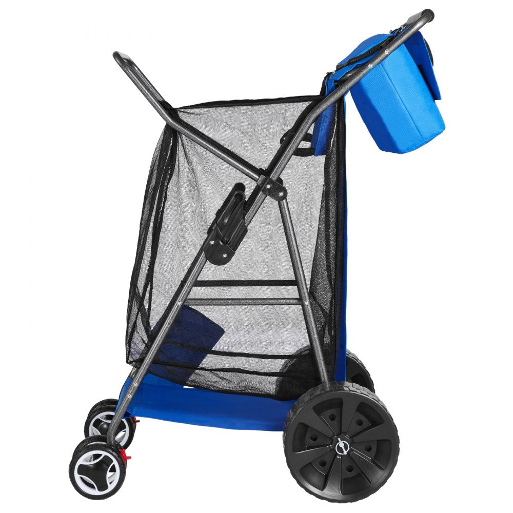 VEVOR Beach Cart with Large Wheels for Sand, 165 lbs Load Capacity, Heavy Duty Folding Beach Wagon with 10" Solid Wheels, Insulated Cooler Bag, Umbrella Holder, Holds 4 Chairs for Camping & Fishing