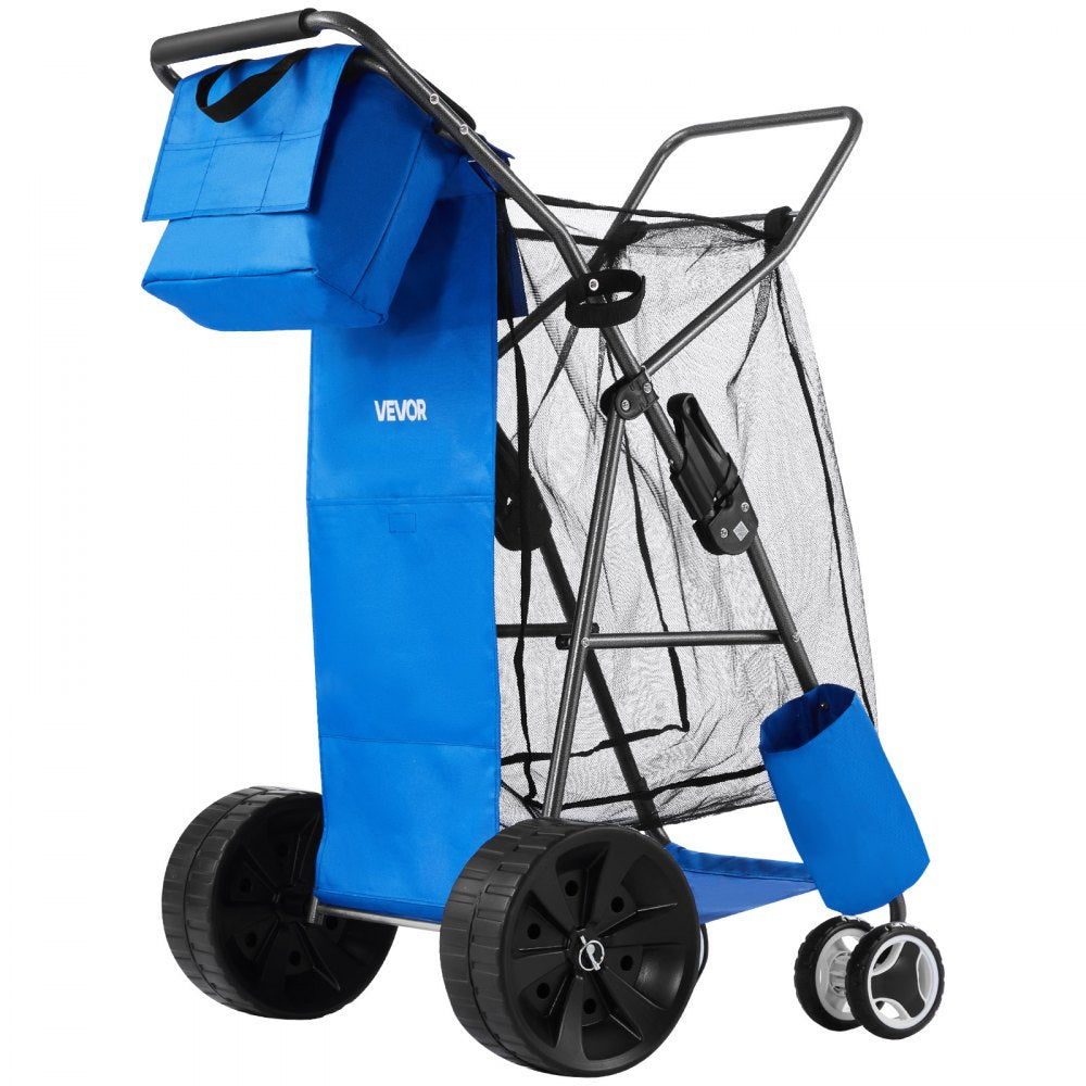 VEVOR Beach Cart with Large Wheels for Sand, 165 lbs Load Capacity, Heavy Duty Folding Beach Wagon with 10" Solid Wheels, Insulated Cooler Bag, Umbrella Holder, Holds 4 Chairs for Camping & Fishing