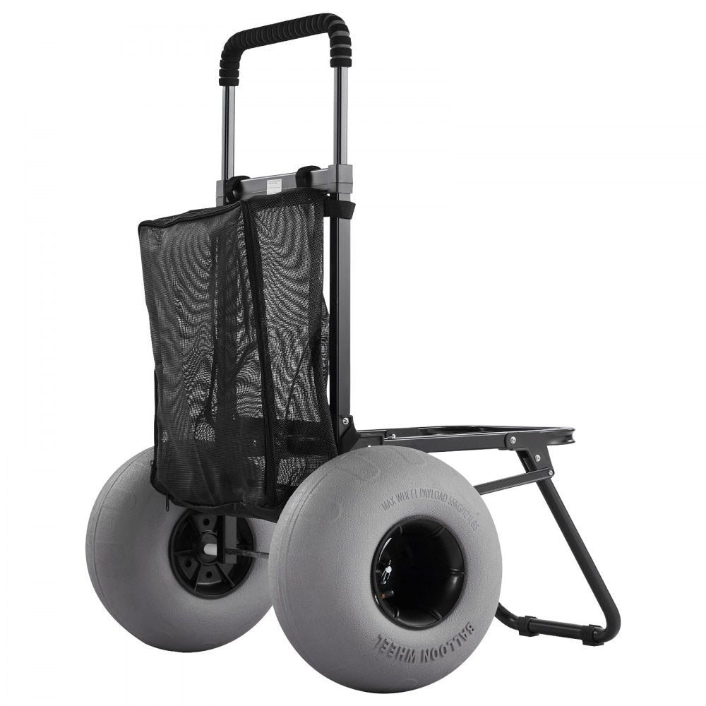 VEVOR Beach Dolly with Big Wheels for Sand, 18" x 15" Cargo Deck, Folding Sand Cart with 12" Balloon Wheels, 165 lbs Loading Capacity & 34" to 45" Adjustable Height, Heavy Duty Cart for Beach Camping
