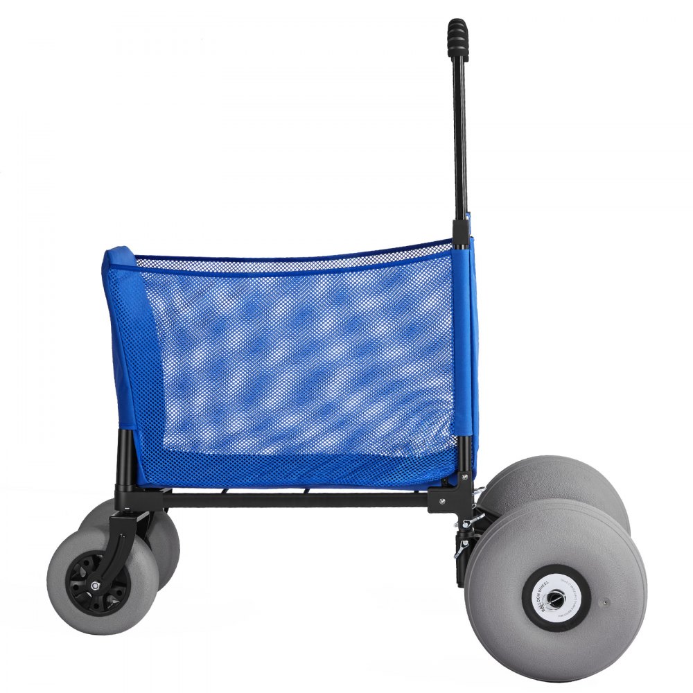 VEVOR Beach Cart with Large Wheels for Sand, 165 lbs Load Capacity, Heavy Duty Folding Beach Wagon with 12" Balloon Wheels, Storage Bag, 33" to 45" Adjustable Height, Dolly for Camping Fishing Garden