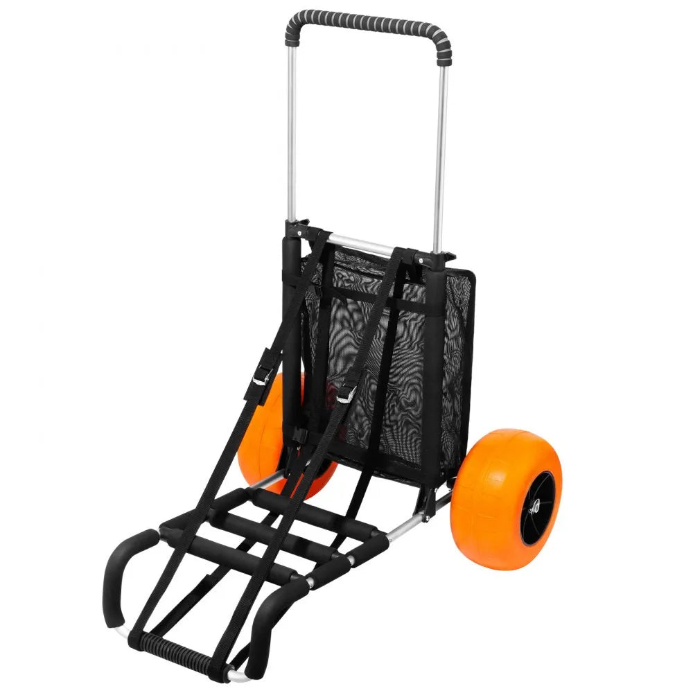 VEVOR Beach Dolly with Big Wheels for Sand, 29.9" x 15.4" Cargo Deck, w/ 12" Solid Wheels, 165LBS Loading Capacity Folding Sand Cart & 27" to 44.7" Adjustable Height, Heavy Duty Cart for Beach