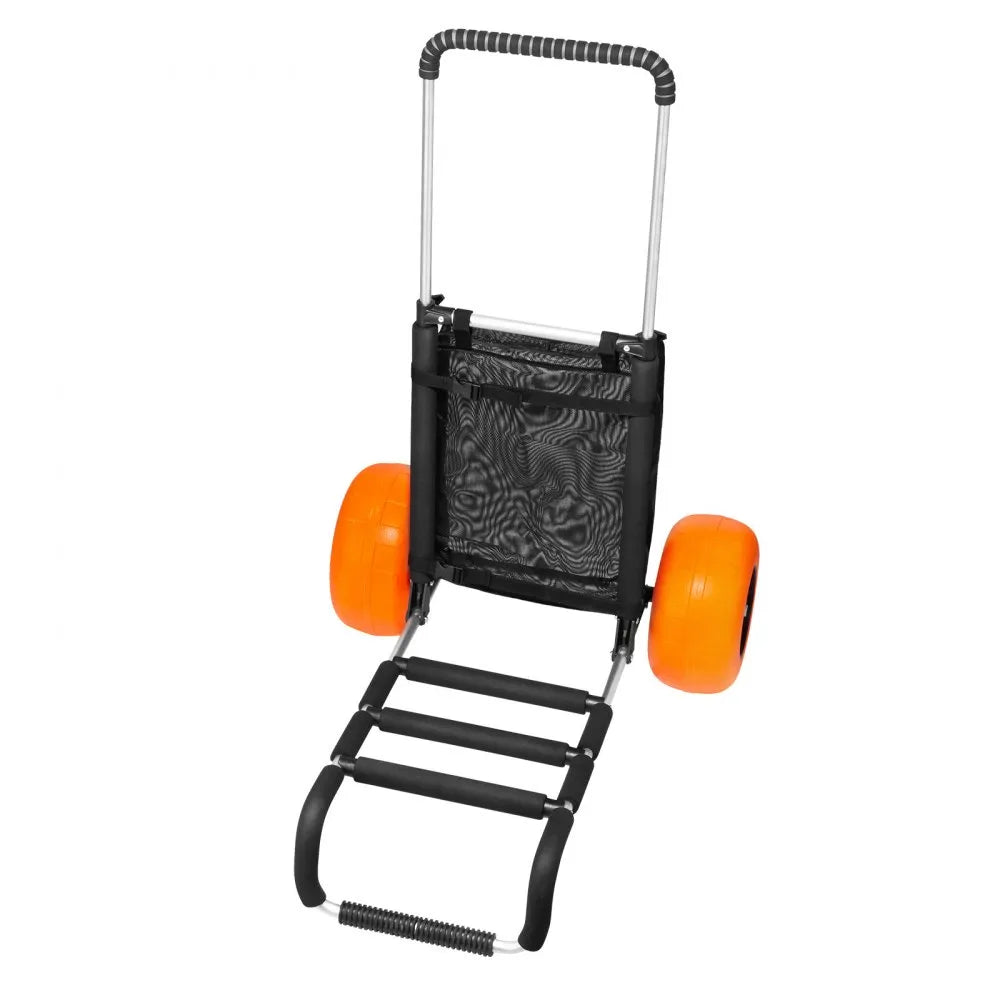 VEVOR Beach Dolly with Big Wheels for Sand, 29.9" x 15.4" Cargo Deck, w/ 12" Solid Wheels, 165LBS Loading Capacity Folding Sand Cart & 27" to 44.7" Adjustable Height, Heavy Duty Cart for Beach