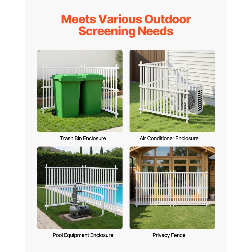 VEVOR 2 Panels Outdoor Privacy Screen, 48 x 48 in Air Conditioner Fence with 19.7 in Ground Stakes, Pool Equipment Enclosure, Strip Vinyl Privacy Fence, Ideal for Trash Can and A/C Units, White