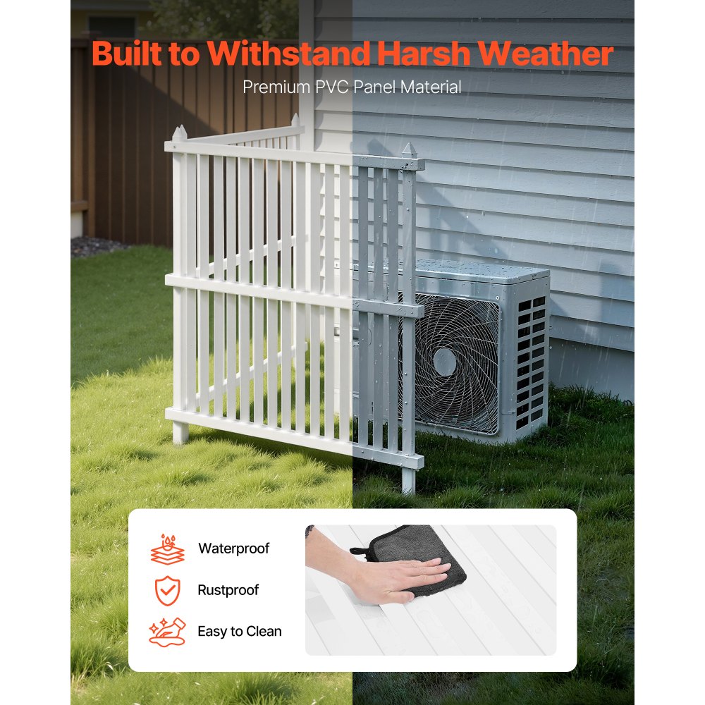 VEVOR 2 Panels Outdoor Privacy Screen, 36 x 45 in Air Conditioner Fence with 19.7 in Ground Stakes, Pool Equipment Enclosure, Strip Vinyl Privacy Fence, Ideal for Trash Can and A/C Units, White