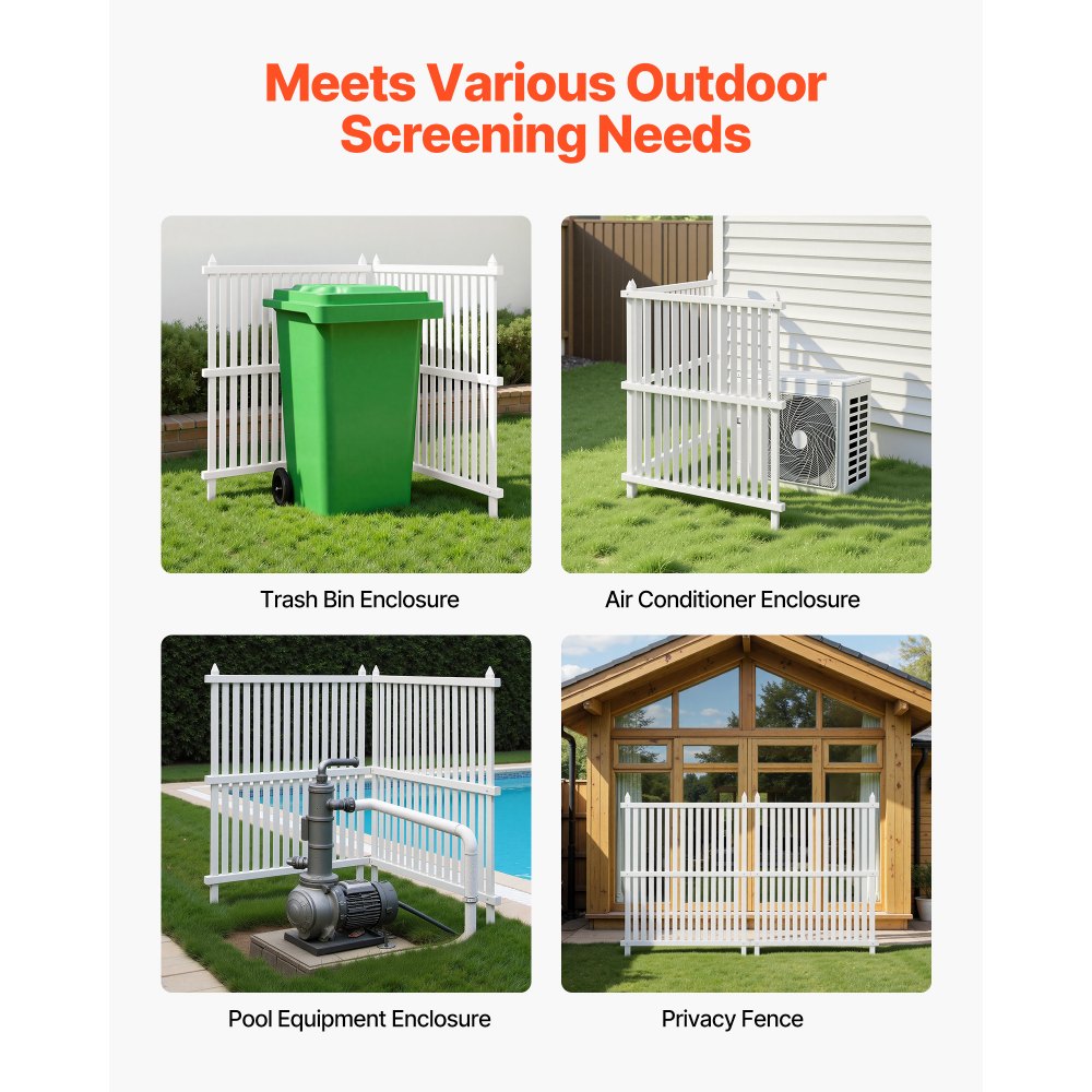 VEVOR 2 Panels Outdoor Privacy Screen, 36 x 45 in Air Conditioner Fence with 19.7 in Ground Stakes, Pool Equipment Enclosure, Strip Vinyl Privacy Fence, Ideal for Trash Can and A/C Units, White