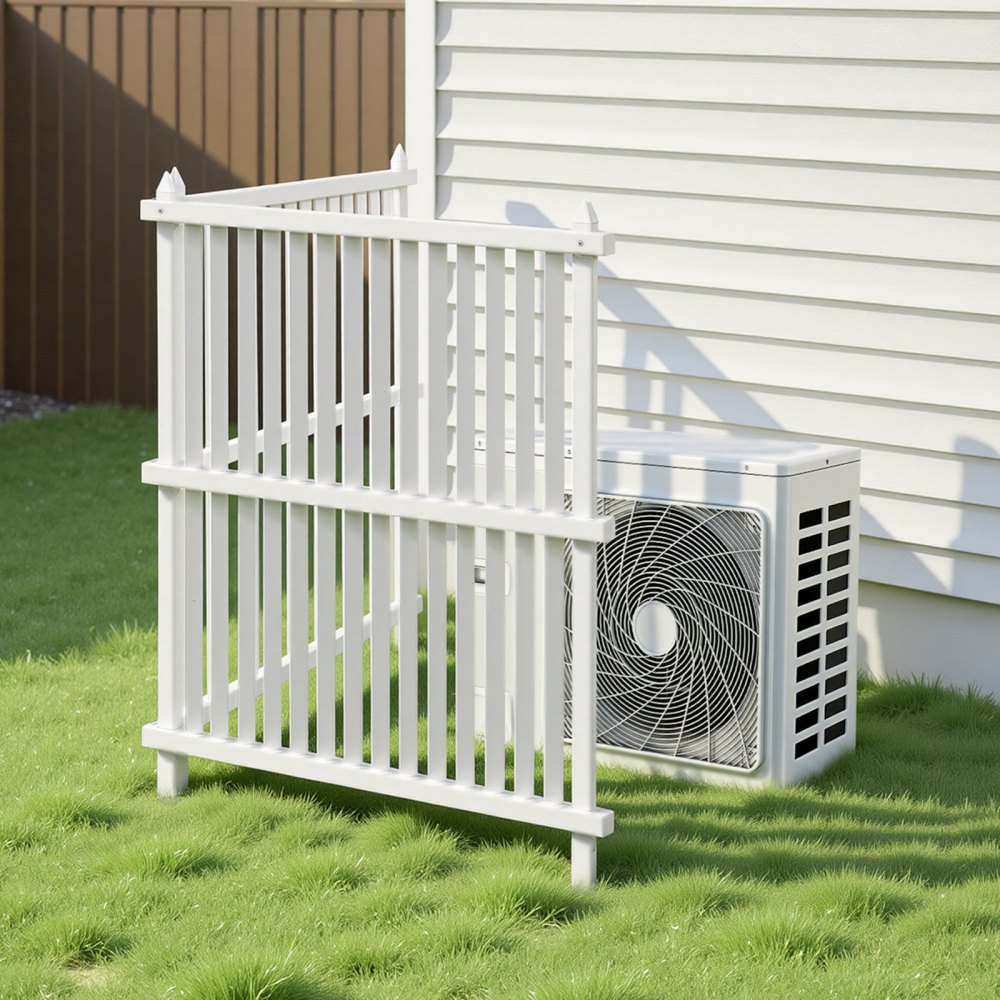 VEVOR 2 Panels Outdoor Privacy Screen, 36 x 45 in Air Conditioner Fence with 19.7 in Ground Stakes, Pool Equipment Enclosure, Strip Vinyl Privacy Fence, Ideal for Trash Can and A/C Units, White