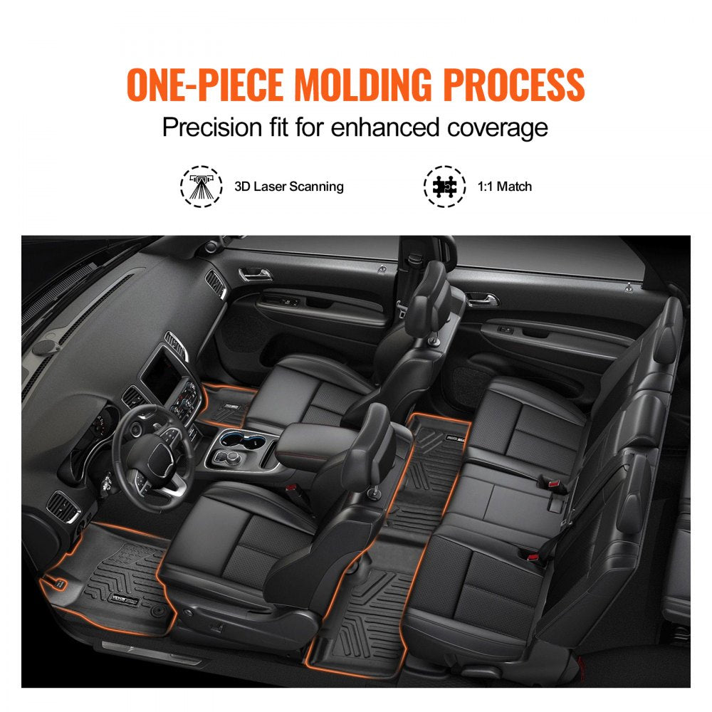 VEVOR Automotive Floor Mats, Fits for Dodge Durango / Jeep Grand Cherokee 2016-2024 / 2016-2021, 3 pcs Front and 2nd Row Liners, All Weather Custom Fit TPE Vehicle Floor Mats, Easy to Clean, Black
