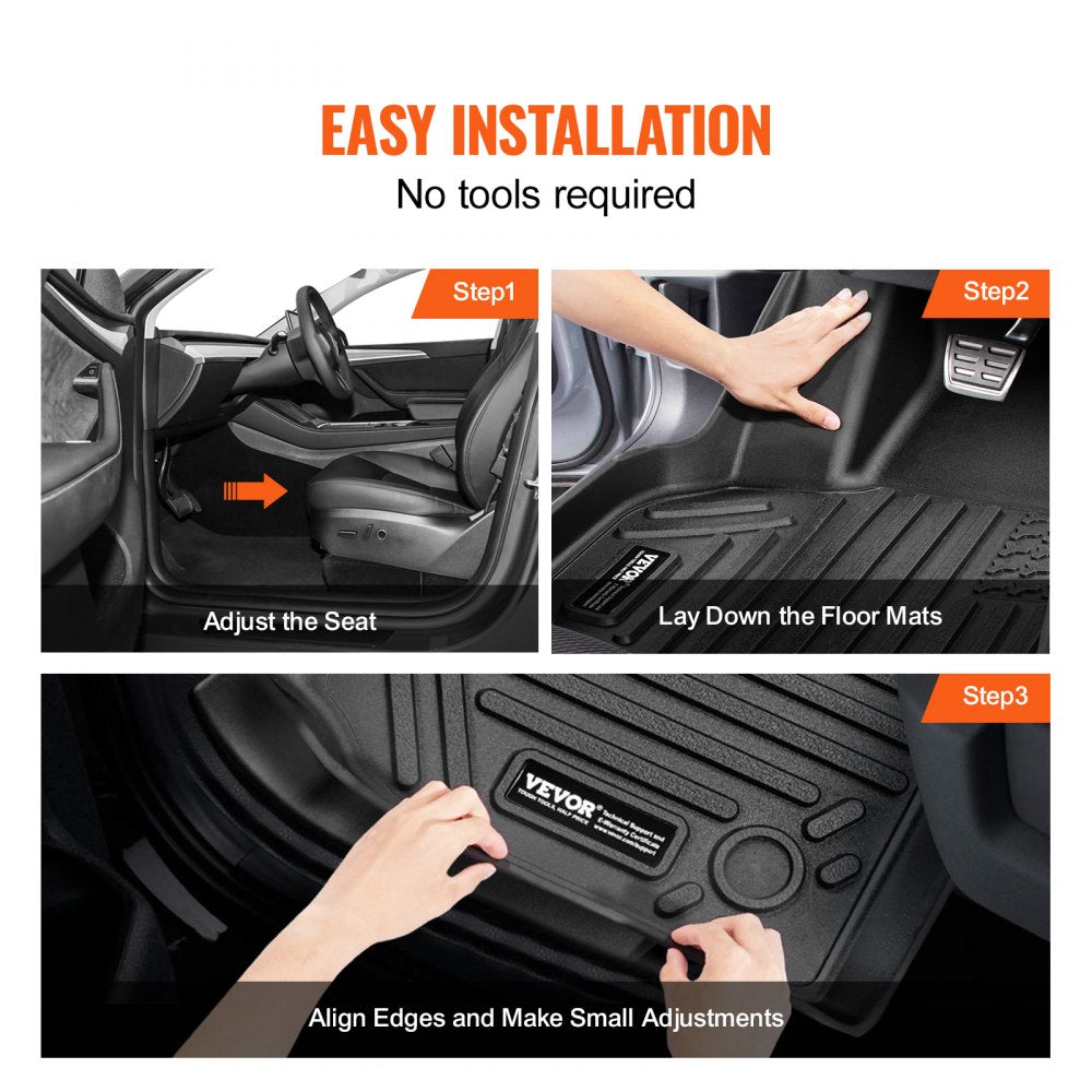 VEVOR Automotive Floor Mats, Fits for Tesla Model Y 2021-2024, 3 pcs Front and 2nd Row Liners, All Weather Custom Fit TPE Vehicle Floor Mats, Easy to Clean and Secure Floor Liners for SUV, Black