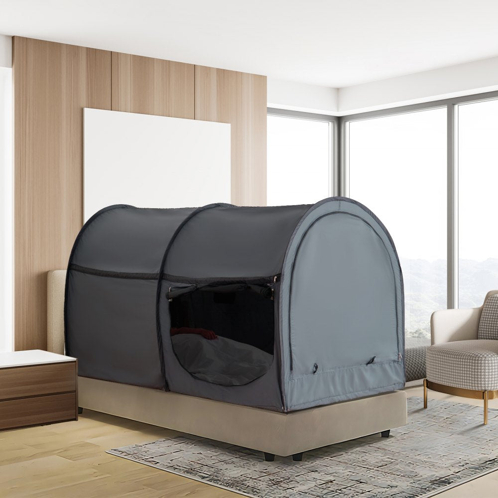 VEVOR Bed Tent, Pongee Fabric, 4 Doors Breathable Dream Tent with 0.28 in Fiber Poles on Bed Privacy, Full Size Block out Light Sleeping Bed Canopy, Fit for Kids Playhouse and Adults Sleeping Tent