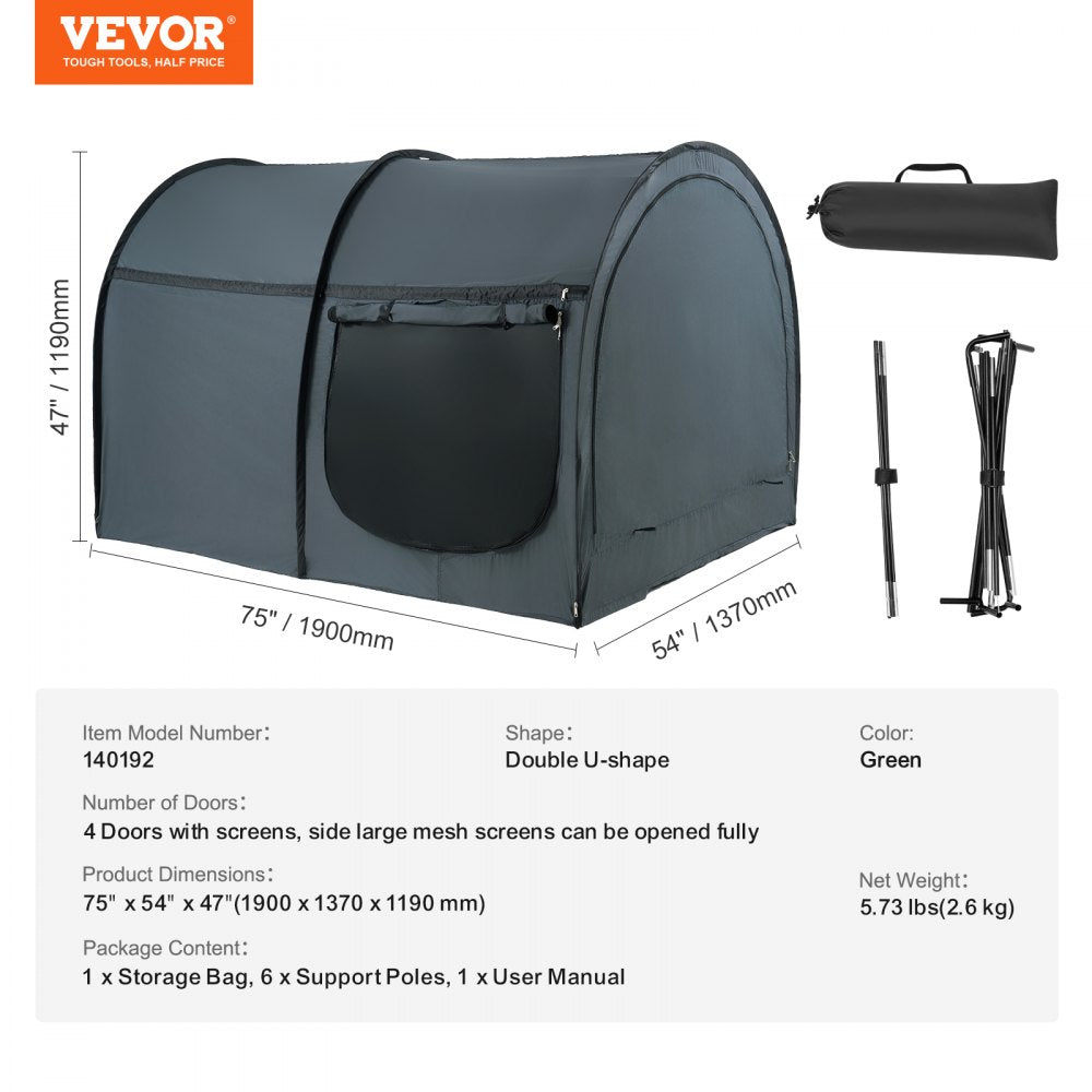 VEVOR Bed Tent, Pongee Fabric, 4 Doors Breathable Dream Tent with 0.28 in Fiber Poles on Bed Privacy, Full Size Block out Light Sleeping Bed Canopy, Fit for Kids Playhouse and Adults Sleeping Tent