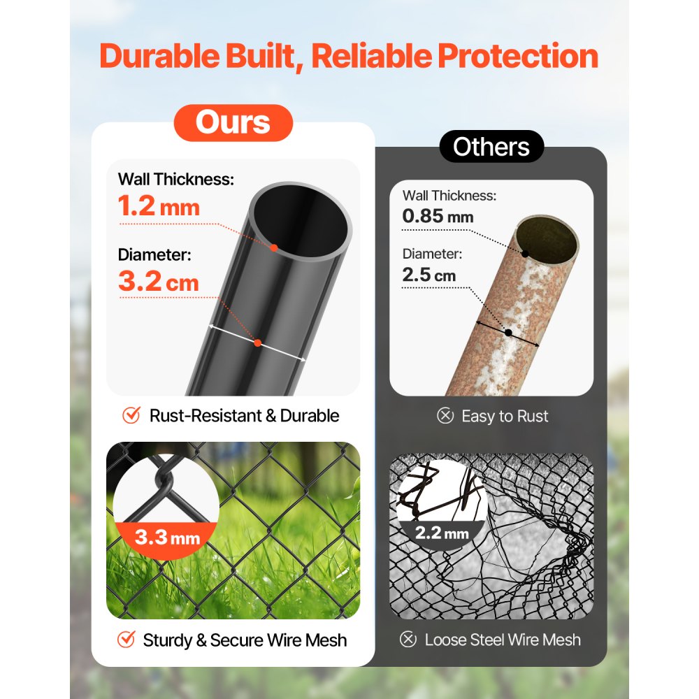 VEVOR Chain Link Fence Gate, 72 x 46 in, Adjustable Chain Link Fence Panel, Fit 2.2-6 ft (W) x 6 ft (H) Garden Fence Gate Opening, Fencing Gate with Plastic Coating, for Farm Black, Posts Not Included