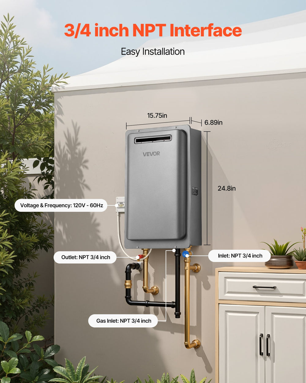 VEVOR Gas Tankless Water Heater 8 Gal Outdoor 191000 BTU Instant Hot Water Heater - image 5
