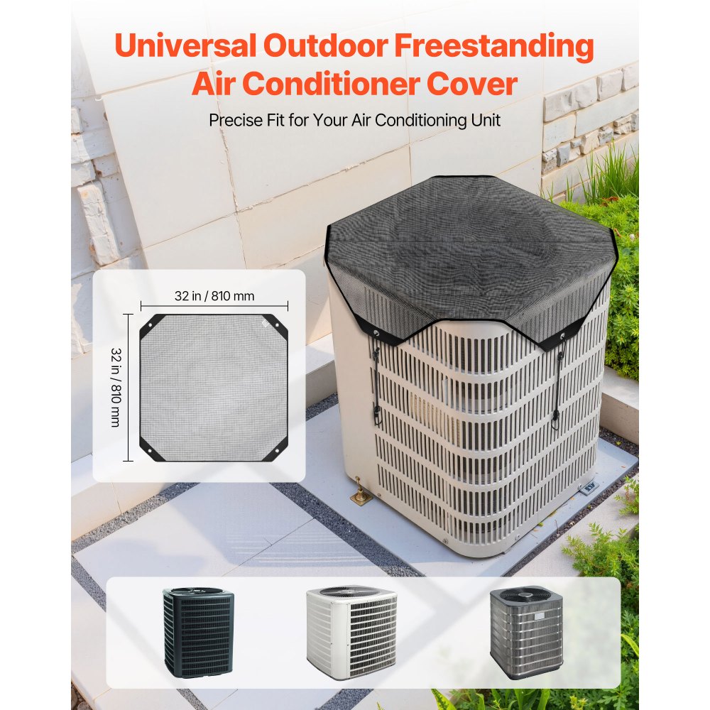 VEVOR Air Conditioner Cover for Outside Units, 32 x 32 inch Central AC Cover for Air Conditioning Unit, Top Universal Mesh Defender Tear-Resistant Easy Install for Outdoor Outside All Seasons, Black
