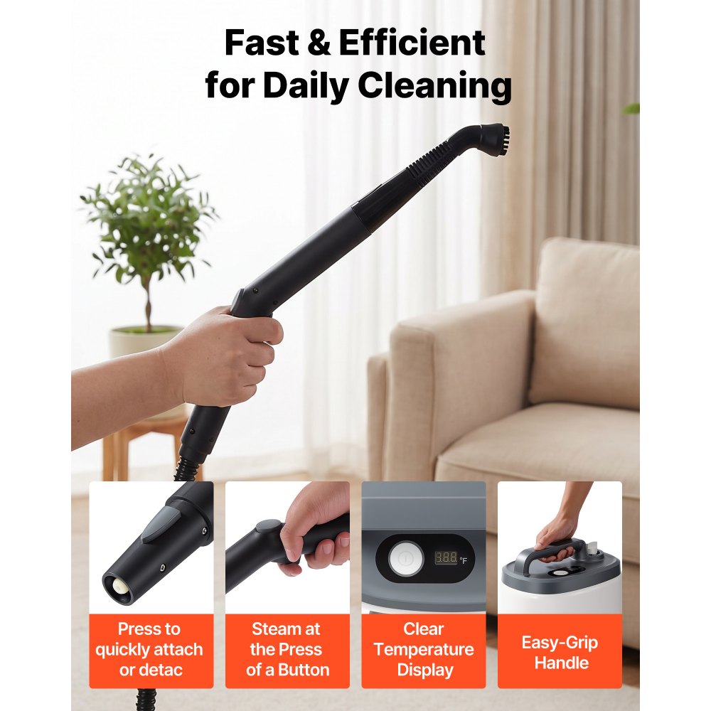 VEVOR Steam Cleaner, 51 oz Tank, Steamer for Cleaning with 19 Accessories, Extended Power Cord and Hose, Portable Handle, Fast Heating, Powerful Canister Steam Cleaner for Home, Car Detailing, Floors
