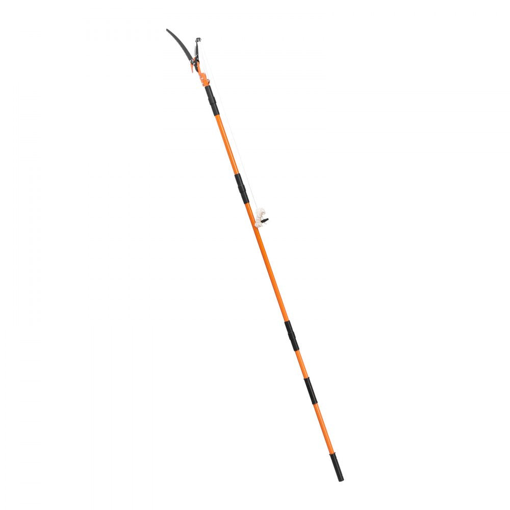 VEVOR Manual Pole Saw, 4.46-26.4 ft Extendable Tree Pruner with Scissors, Sharp 65Mn Steel Blade, Lightweight Fiberglass Handle Pole, Two Double-Hook Saws, for High Branch Trimming, Palms and Shrubs