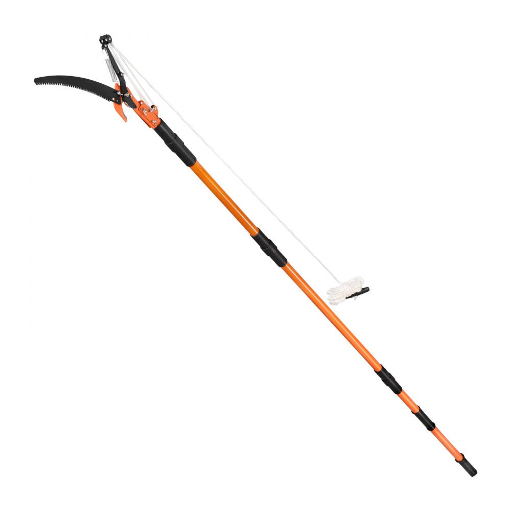 VEVOR Manual Pole Saw, 4.46-26.4 ft Extendable Tree Pruner with Scissors, Sharp 65Mn Steel Blade, Lightweight Fiberglass Handle Pole, Two Double-Hook Saws, for High Branch Trimming, Palms and Shrubs