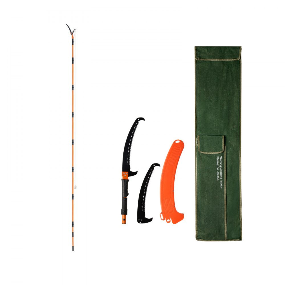 VEVOR Manual Pole Saw, 4.46-26.4 ft Extendable Tree Pruner with Scissors, Sharp 65Mn Steel Blade, Lightweight Fiberglass Handle Pole, Two Double-Hook Saws, for High Branch Trimming, Palms and Shrubs