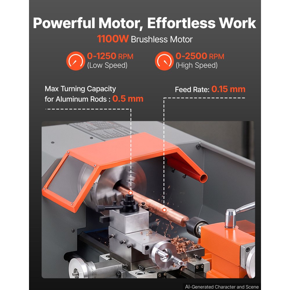 VEVOR Metal Lathe 8"x16" 1100W Benchtop CNC Metal Lathe Touchscreen Control, for Fully Automatic Metalworking Turning, Quick-Change Tool Post, Electronic Leadscrew Drive, Variable Speed 2500 RPM Max