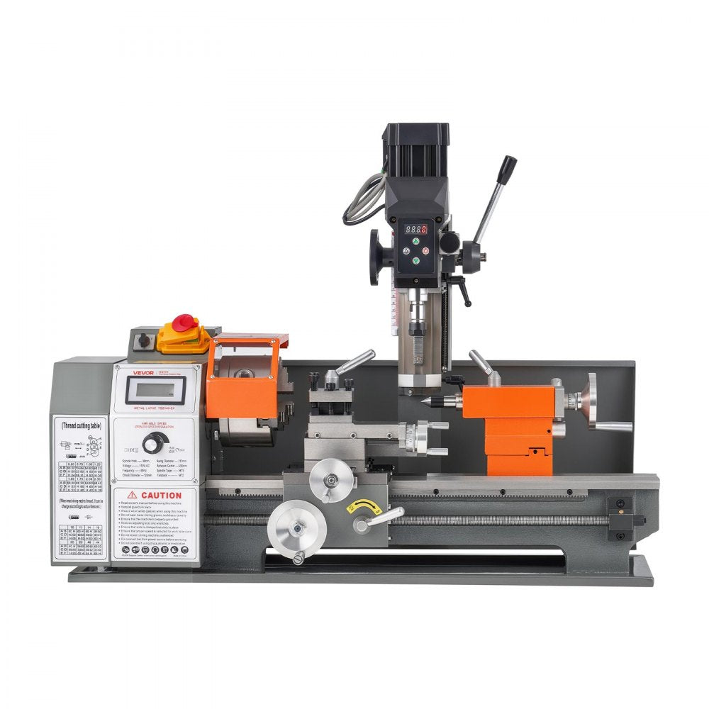 VEVOR Metal Lathe 8" x 16" 1100W Benchtop Multi-Purpose Lathe Machine, for Precision Metalworking Turning, Drilling & Milling Module, 3000 RPM Max Speed, Reversible Direction, with Metal Gears