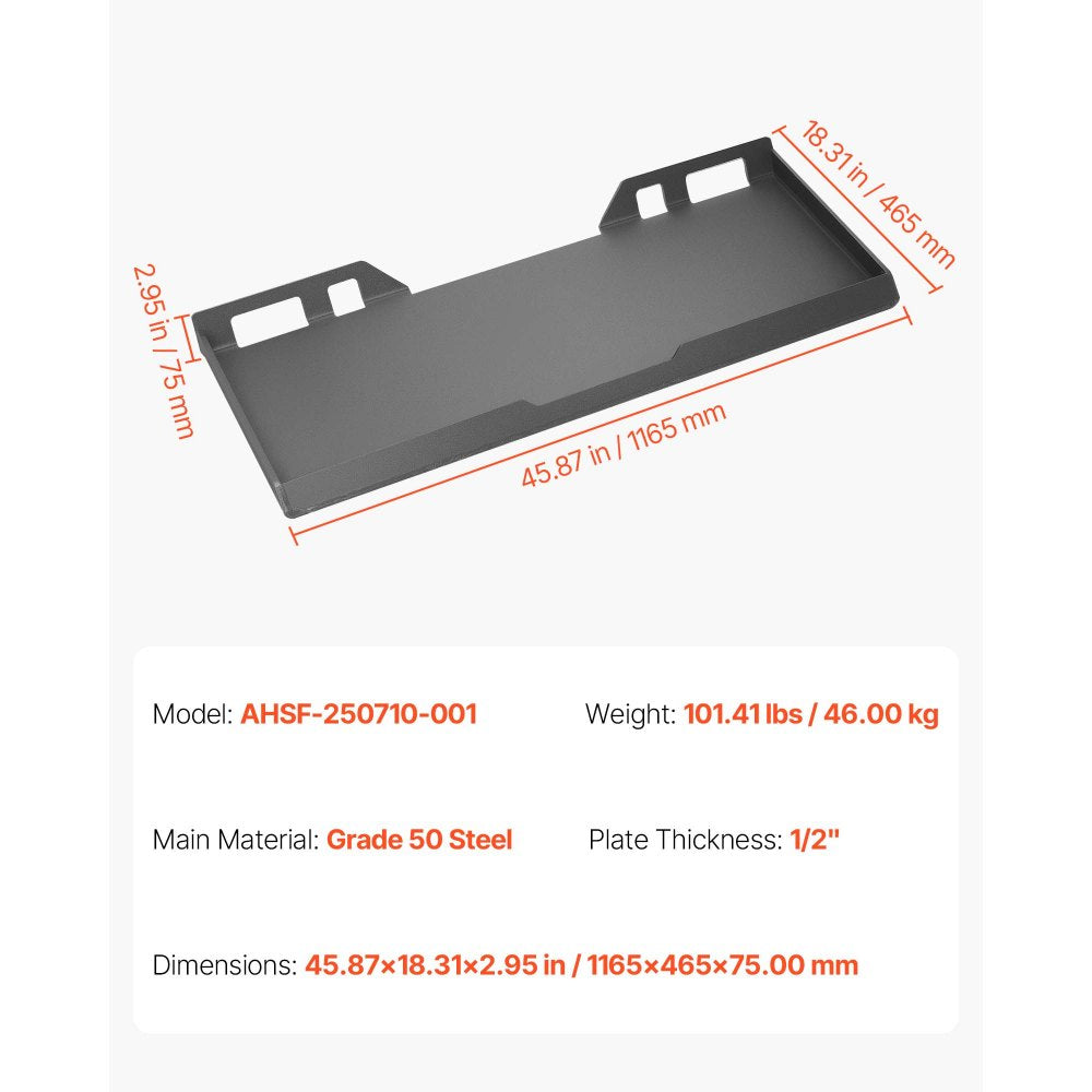 VEVOR 1/2 in Skid Steer Mount Plate, Universal Quick Attach Mount Plate, Easy to Bolt, 9000lbs Load Capacity, Heavy Duty Steel Loader Plates Compatible with Kubota Bobcat Skid Steers & Tractors
