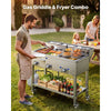 VEVOR Outdoor Propane Fryer & Griddle Combo, 3 Burners (11,600 BTU Each), Commercial Stainless Steel Frying Cart with Wheels, 2 Fryer Baskets & 3 Food Pans, for Hot Dogs, Fried Chicken, Fries, Meats