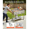 VEVOR Outdoor Propane Fryer & Griddle Combo, 3 Burners (11,600 BTU Each), Commercial Stainless Steel Frying Cart with Wheels, 2 Fryer Baskets & 3 Food Pans, for Hot Dogs, Fried Chicken, Fries, Meats