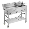 VEVOR Outdoor Propane Fryer & Griddle Combo, 3 Burners (11,600 BTU Each), Commercial Stainless Steel Frying Cart with Wheels, 2 Fryer Baskets & 3 Food Pans, for Hot Dogs, Fried Chicken, Fries, Meats