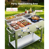VEVOR Outdoor Propane Griddle, 3 Burners (11,600 BTU Each), Commercial Stainless Steel Griddle with Three 1/3 Size Food Pans, Portable Cart with Wheels & Gas Stove, for Hot Dogs, Burgers & Meats