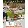 VEVOR Outdoor Propane Griddle, 3 Burners (11,600 BTU Each), Commercial Stainless Steel Griddle with Three 1/3 Size Food Pans, Portable Cart with Wheels & Gas Stove, for Hot Dogs, Burgers & Meats