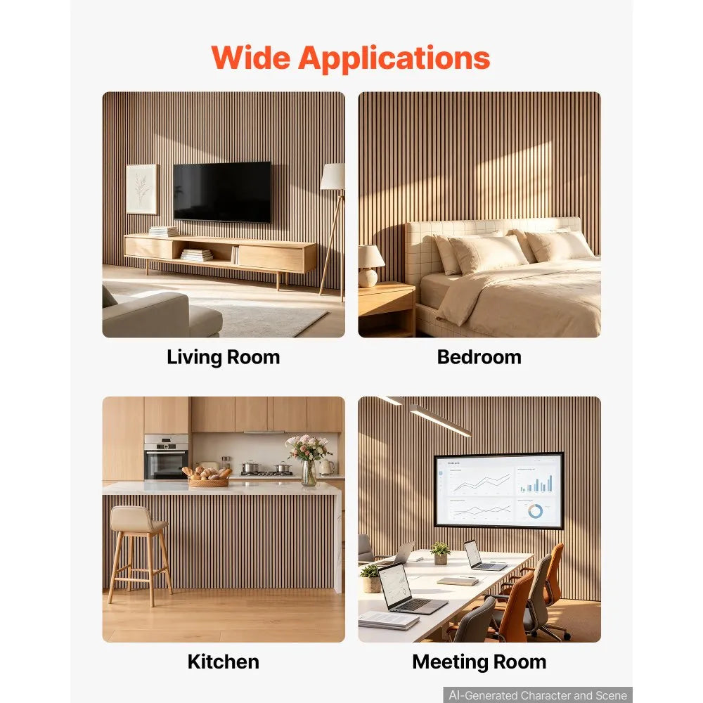 VEVOR Wood Wall Panels, 47.2 x 23.6 inches, Acoustic Slat Panels Oak Finish, Sound Absorbing for Living Rooms, Bedrooms, Offices, and Studios, Interior Wall Decor, PET Construction, Screw Kit, 8-Pack