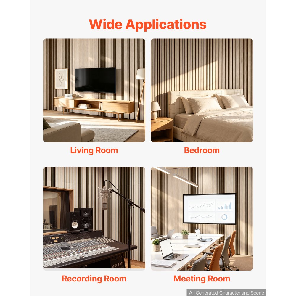 VEVOR Wood Wall Panels, 47.2 x 23.6 in, Acoustic Slat Panels, Oak Finish, Sound Absorbing for Living Rooms, Bedrooms, Offices, Studios, Interior Wall Decor, MDF & PET Construction, Screw Kit, 6-Pack