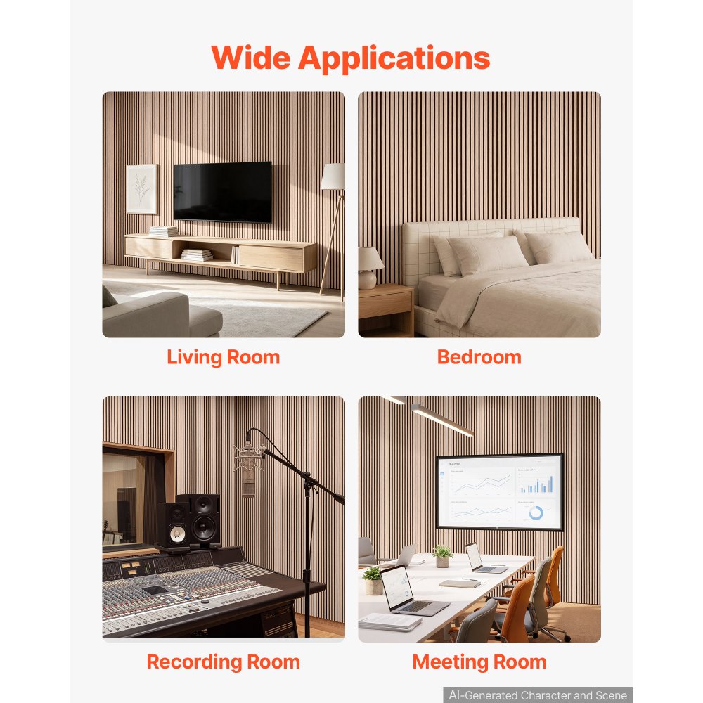 VEVOR Wood Wall Panels, 47.2 x 23.6 inches, Acoustic Slat Panels, Walnut, Sound Absorbing for Living Rooms, Bedrooms, Offices, Studios, Interior Wall Decor, MDF & PET Construction, Screw Kit, 6-Pack