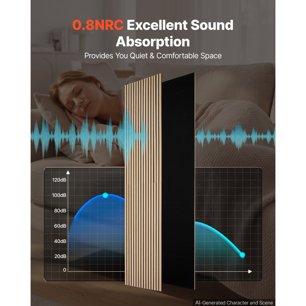 VEVOR Wood Wall Panels, 94.5 x 23.6 in, Acoustic Slat Panels, Oak Finish, Sound Absorbing for Living Rooms, Bedrooms, Offices, Studios, Interior Wall Decor, MDF & PET Construction, Screw Kit, 2-Pack