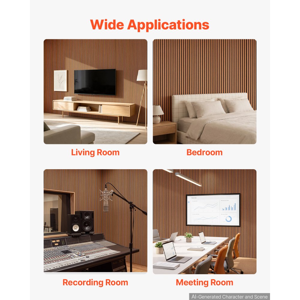 VEVOR Wood Wall Panels, 96.1 x 11 inches, Acoustic Slat Panels, Dark Teak, Sound Absorbing for Living Rooms, Bedrooms, Offices, Studios, Interior Wall Decor, MDF & PET Construction, Screw Kit, 4-Pack
