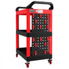 VEVOR Utility Cart, 300 lbs Capacity, 3 Tier Service Cart with 360° Swivel Wheels (2 with Brakes), Heavy Duty Plastic Rolling with Trays and Pegboards, Tool Storage for Garage, Warehouse & Repair Shop