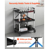 VEVOR Utility Cart, 300 lbs Capacity, 3 Tier Folding Service Cart with 360° Swivel Wheels (2 with Brakes), Heavy Duty Rolling with Trays & Side Tool Holder, Tool Storage for Garage Warehouse Workshop