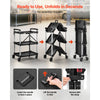 VEVOR Utility Cart, 300 lbs Capacity, 3 Tier Folding Service Cart with 360° Swivel Wheels (2 with Brakes), Heavy Duty Rolling with Trays & Side Tool Holder, Tool Storage for Garage Warehouse Workshop