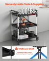 VEVOR Utility Cart, 300 lbs Capacity, 3 Tier Folding Service Cart with 360° Swivel Wheels (2 with Brakes), Heavy Duty Rolling with Trays & Side Tool Holder, Tool Storage for Garage Warehouse Workshop