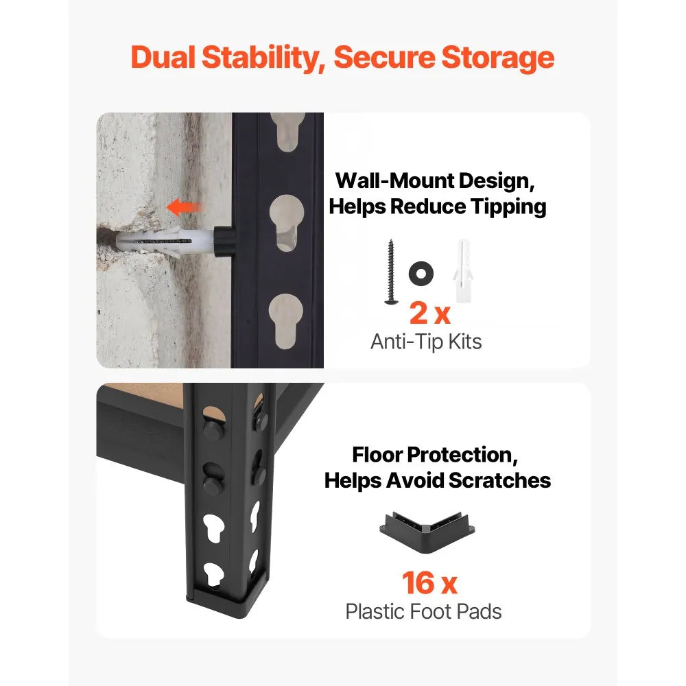 VEVOR Storage Shelves, 5-Tier Adjustable, 2000 lbs Capacity, Heavy Duty Garage Storage Shelving Unit, Metal Utility Rack Shelf, for Kitchen Pantry Basement Bathroom, 29.88" W x 12.17" D x 59.84" H
