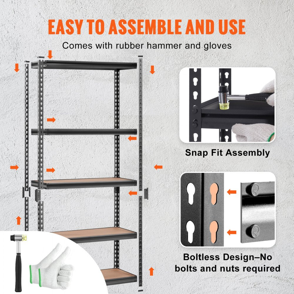 VEVOR Storage Shelving Unit, 5-Tier Adjustable, 2000 lbs Capacity, Heavy Duty Garage Shelves Metal Organizer Utility Rack, Black, 35" L x 18" W x 71" H for Kitchen Pantry Basement Bathroom Laundry