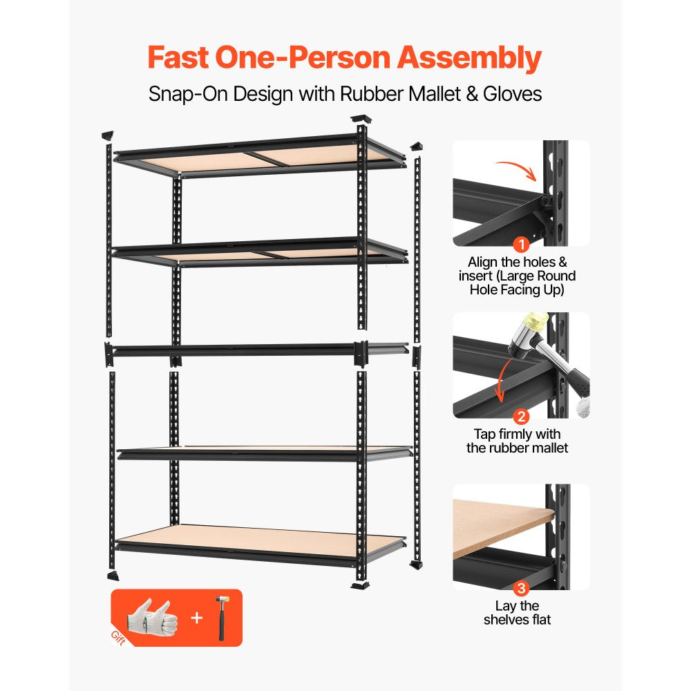 VEVOR Storage Shelves, 5-Tier Adjustable, 2000 lbs Capacity, Heavy Duty Garage Storage Shelving Unit, Metal Utility Rack Shelf, for Garage Warehouse Basement Kitchen, 48.35" W x 18.07" D x 71.38" H