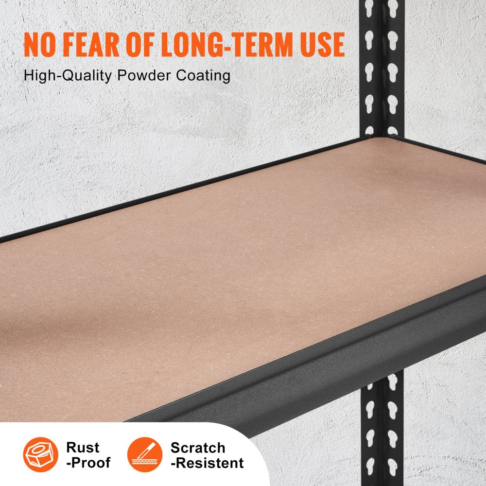 VEVOR Storage Shelving Unit, 5-Tier Adjustable, 2000 lbs Capacity, Heavy Duty Garage Shelves Metal Organizer Utility Rack, Black, 48" L x 24" W x 72" H for Kitchen Pantry Basement Bathroom Laundry