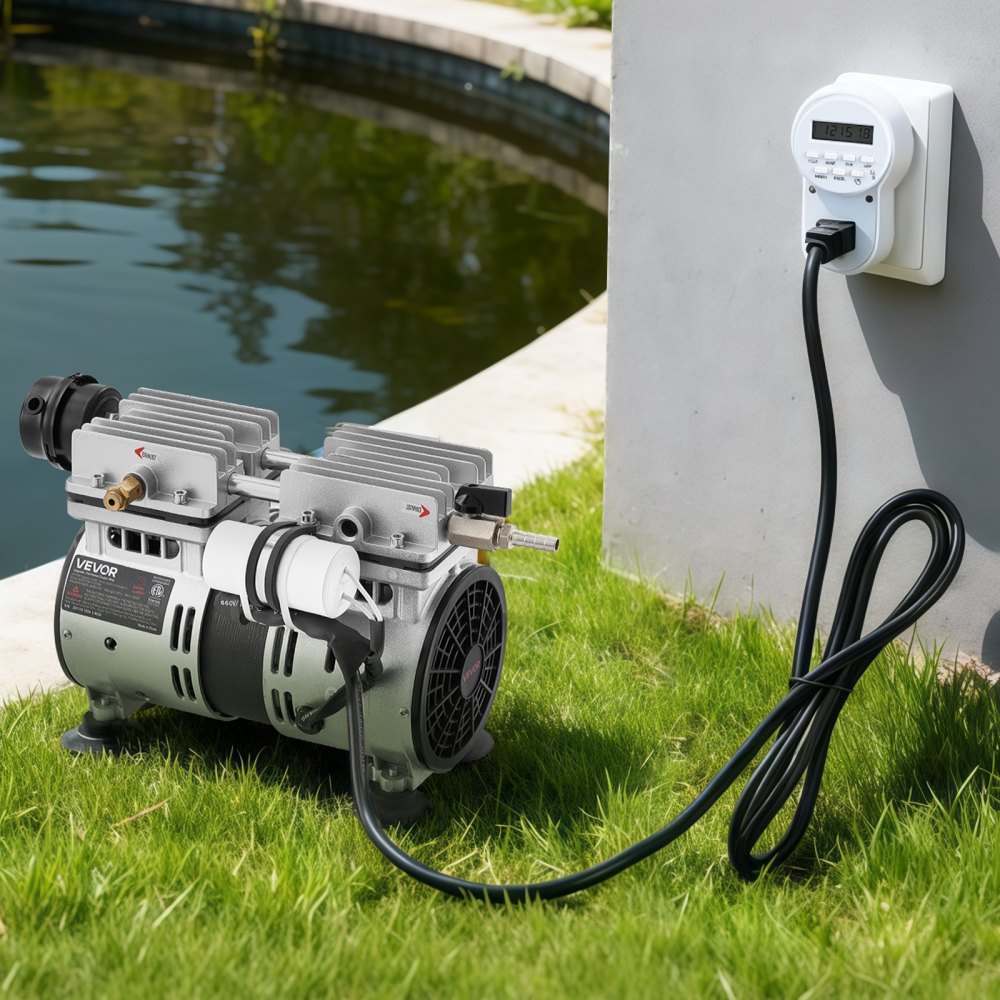VEVOR Pond Aerator,5.2CFM 3/4 HP Air Compressor, Lake Aerator for Ponds up to 3 Acres, Overheat Protection & Anti-Backflow Valve, 550W Powerful Motor, Pond Aeration Pump for Water Oxygen Circulation