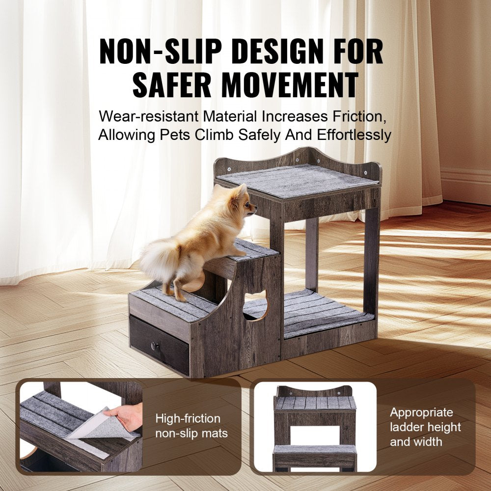 VEVOR Pet Bunk Bed with Removable Stairs, Dog/Cat Window Perch with Storage, Multi-Level Bed Window Perch Dog Bedside Sleeper Couch, Small Pet Seat Platform, Indoor Use (Gray)