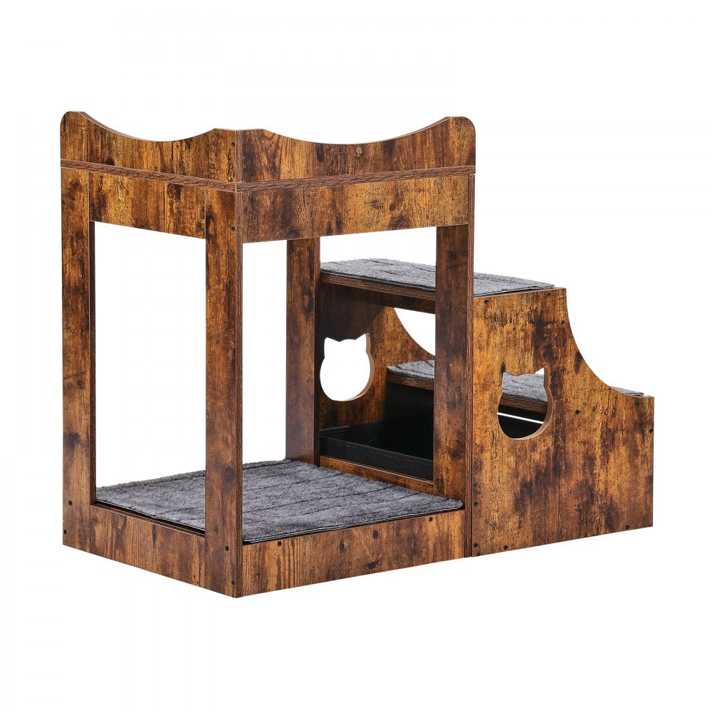VEVOR Pet Bunk Bed with Removable Stairs, Dog/Cat Window Perch with Storage, Multi-Level Bed Window Perch Dog Bedside Sleeper Couch, Small Pet Seat Platform, Indoor Use (Rustic Brown)