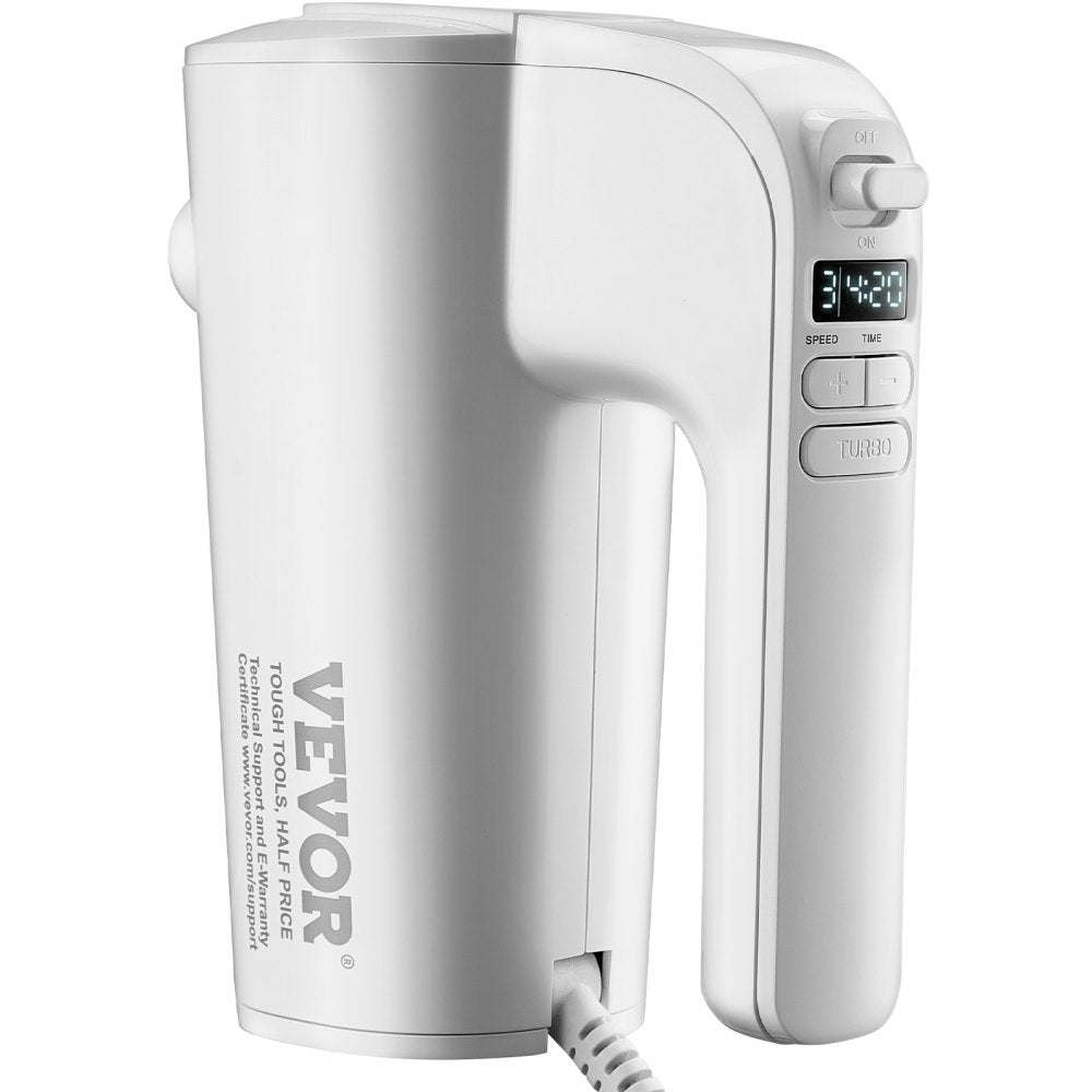 VEVOR Digital Electric Hand Mixer, 5-Speed, 200W Portable Electric Handheld Mixer, with Turbo Boost Beaters Dough Hooks Whisk Storage Bag, Baking Supplies for Whipping Mixing Egg Cookie Cake Cream