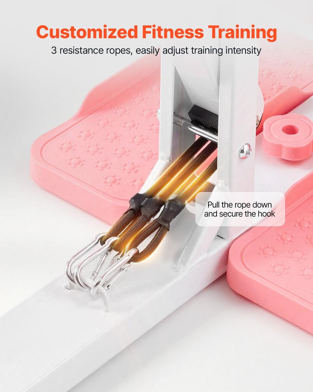 VEVOR Deep Squat Machine, Adjustable Glutes Trainer Machine with 3 High-Strength Resistance Bands, Folding Core Leg and Glutes Exercise Trainer, Push Up Workout Equipment at Home Gym, Pink + White
