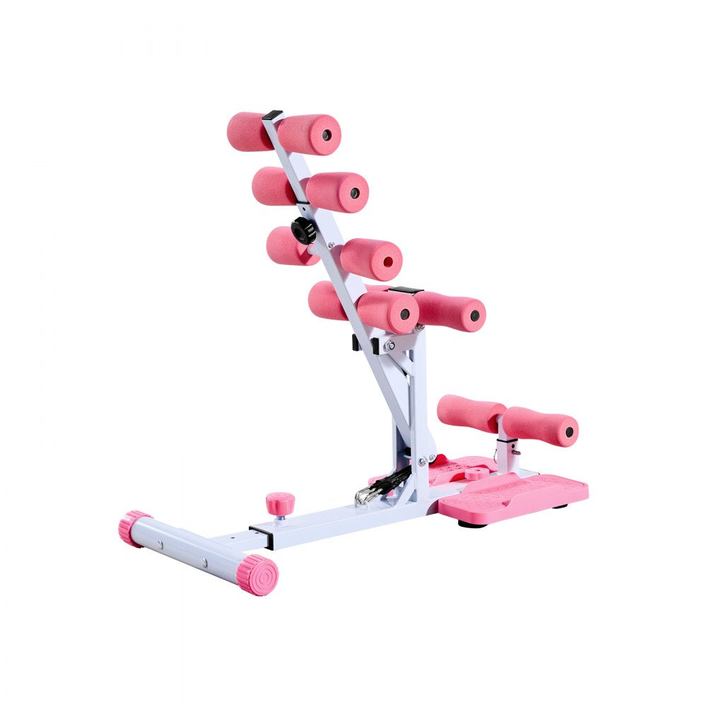VEVOR Deep Squat Machine, Adjustable Glutes Trainer Machine with 3 High-Strength Resistance Bands, Folding Core Leg & Glutes Exercise Trainer, Push Up Workout Equipment at Home Gym, Pink + White