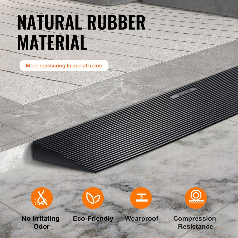 VEVOR 1.2" Rise Cuttable Threshold Ramp for Sweeping Robot, 35.4" Wide Natural Rubber Wheelchair Ramp, Non-Slip Solid Rubber Ramp with Double-Sided Tape for Doorways, Driveways, Bathroom, Smooth Tile