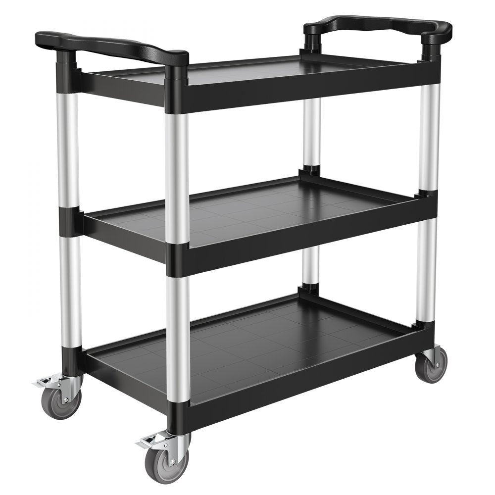 VEVOR Utility Cart, 500 lbs Load Capacity, 3-tier Utility Plastic Cart with 360° Swivel Wheels (2 with Brakes), 31.1 x 19.3-inch Food Service Cart for Warehouse, Office, Home, Restaurant, Kitchen